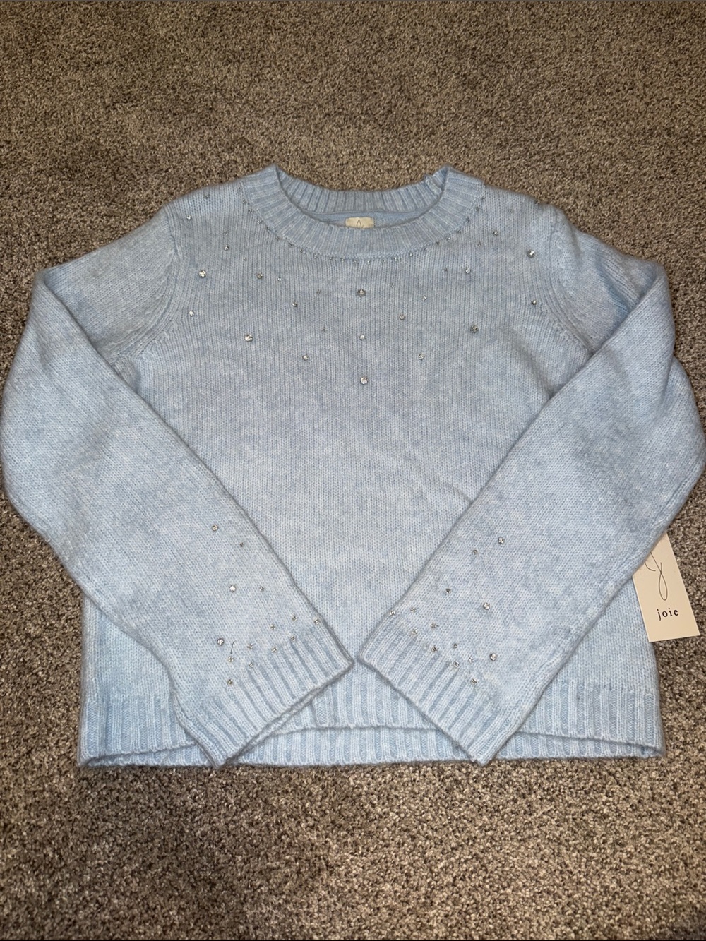 Joie Pale Blue Crewneck Sweater with Crystal Accents
